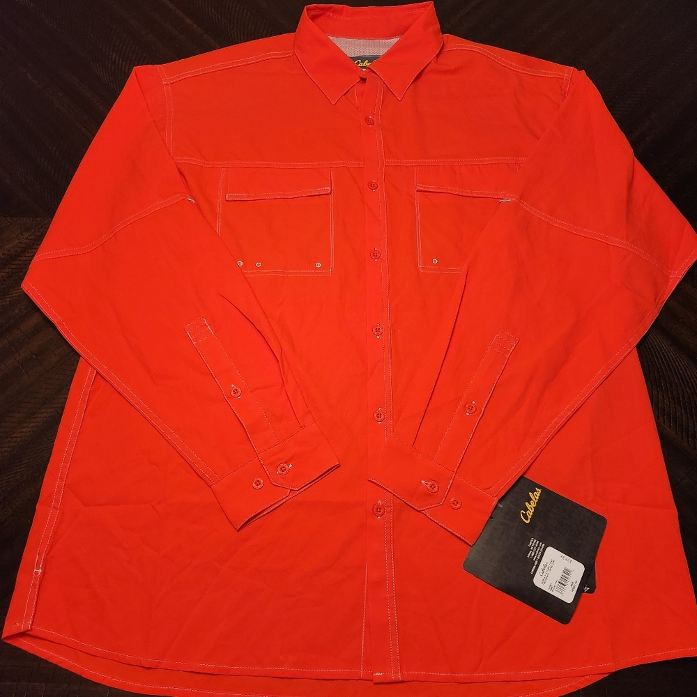 Cabelas Mens Tourney Trail Perforance Fishing Shirt Vermillion Large NWT